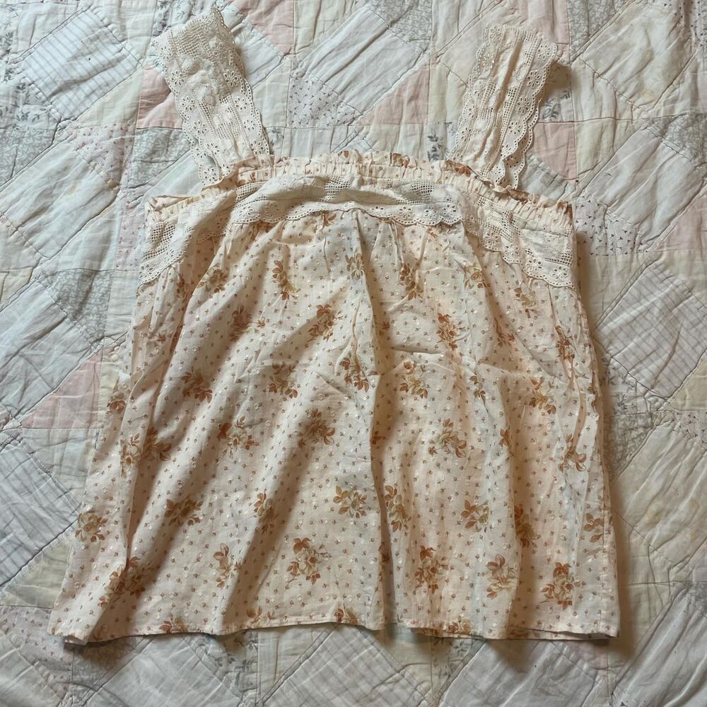 & other stories romantic swiss dot lace trim yellow floral babydoll tank top